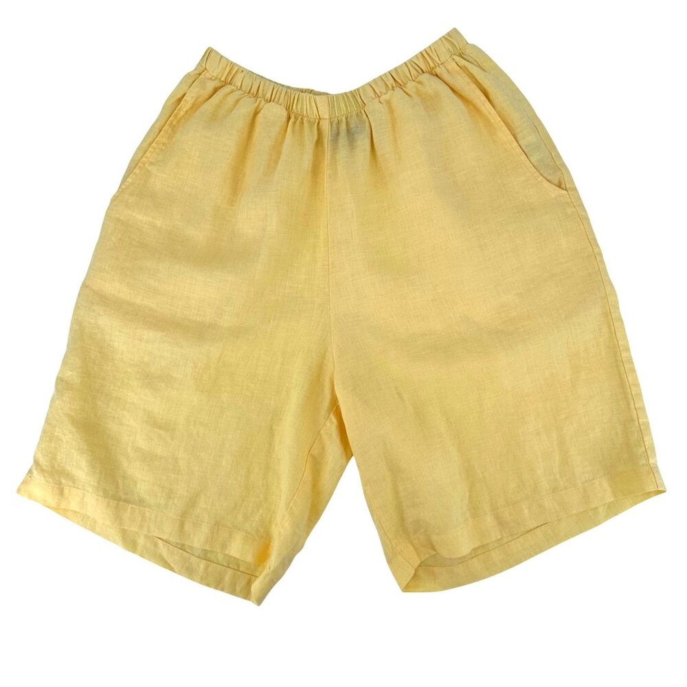 NWOT Flax Yellow 100% Linen Womens Relaxed Lightweight Elastic Waist Shorts S